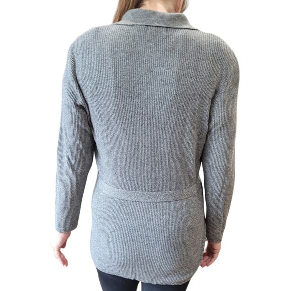VNTG 90s Liz Claiborne Gray Belted Duster Cardigan Sweater S Petite Quietlux - Picture 4 of 10